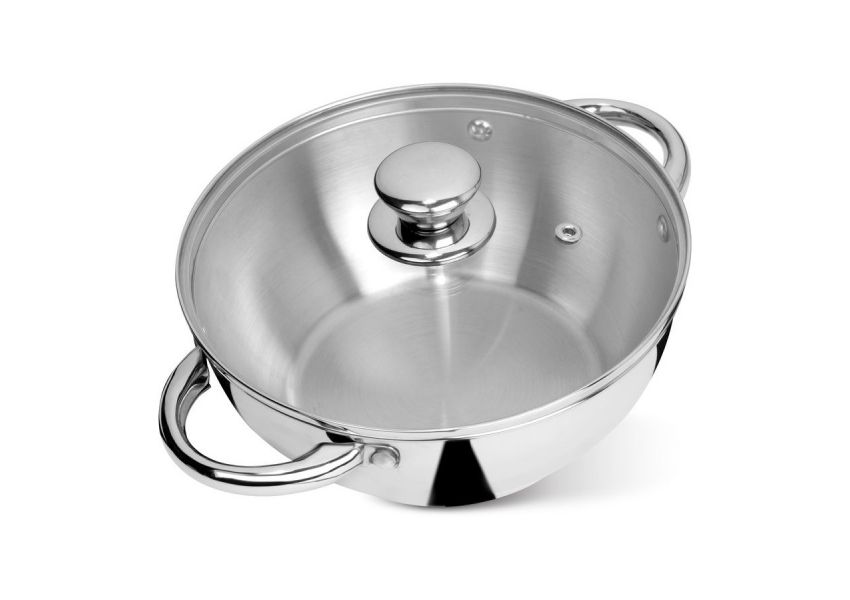 Nerezov&yacute; Wok Chloe, 26 cm, 5 lit., so sklenenou pokrievkou